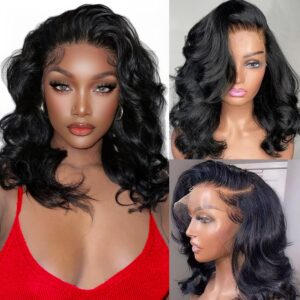 LACE FRONT WIG 16″ NATURAL BLACK 130% DENSITY